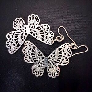 Silver Tone Filigree Butterfly Dangle Earrings Women's Elegant Jewelry